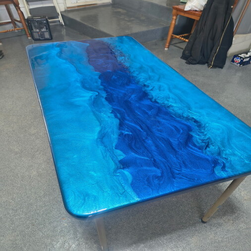HyperFLEX Epoxy Table - Clear Epoxy with Metallic Pigments