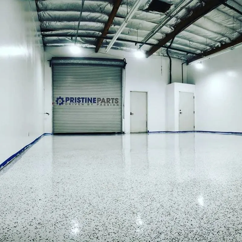 HyperREZ Epoxy white color with chips, Aspartic 85 Clear Polyaspartic topcoat HyperREZ Epoxy white color with chips, Aspartic 85 Clear Polyaspartic topcoat