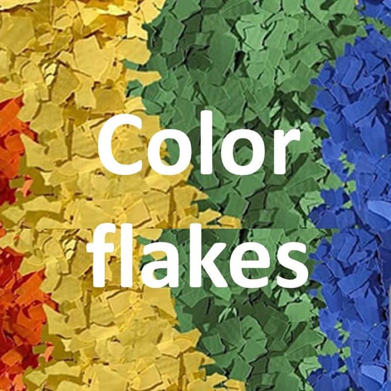 Chips/Flakes for Epoxy Polyaspartic Urethane Floor Coatings | 58 Blends | 6 Sizes | Vinyl