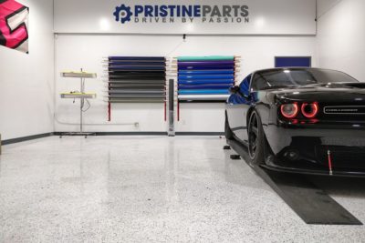 HyperREZ Epoxy White Color with Chips and Aspartic 85 Clear Polyaspartic at Pristine Auto