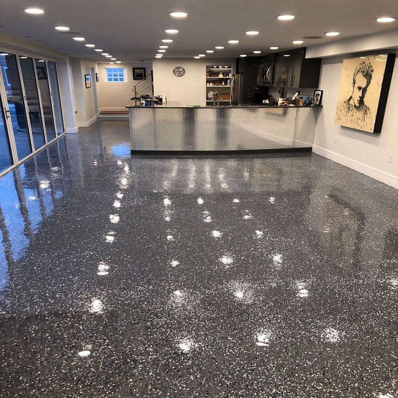 6009 Epoxy Custom Home - Dark Gray, Medium Flake Broadcast