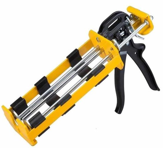 Yellow dual-cartridge caulking gun tool