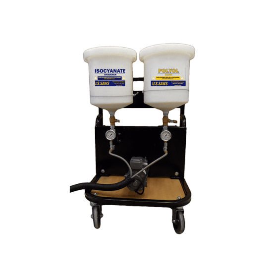 Dual-tank polyurethane dispensing system on wheeled cart